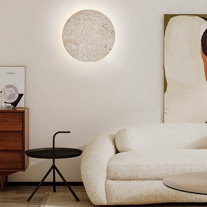 Japanese Round Yellow Travertine LED Wall Sconce Lamp