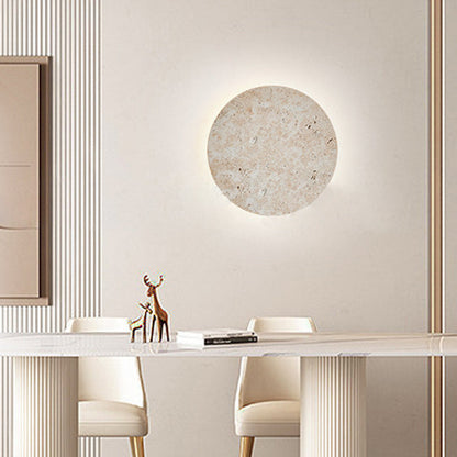 Japanese Round Yellow Travertine LED Wall Sconce Lamp