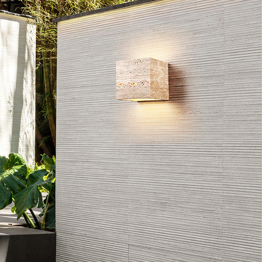 Japanese Yellow Travertine Iron LED Wall Sconce Lamp