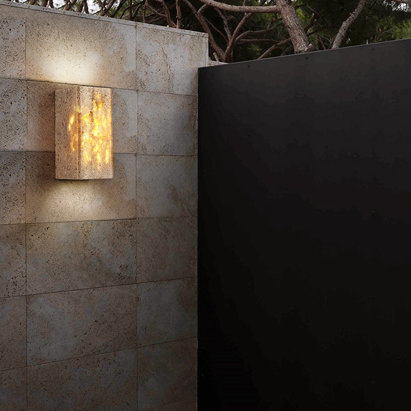 Japanese Yellow Travertine Iron LED Wall Sconce Lamp