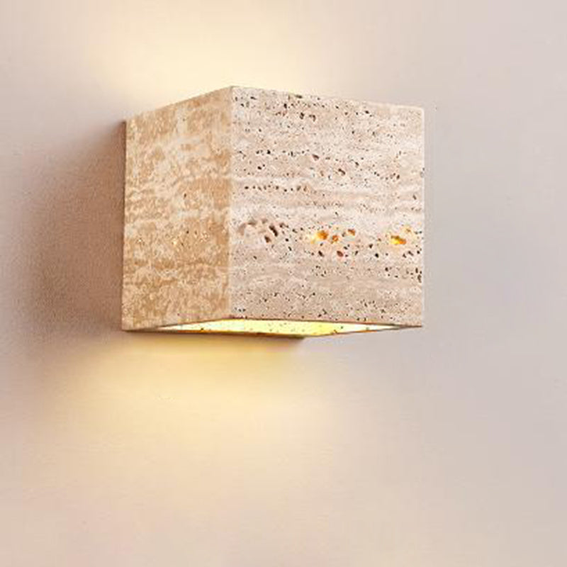 Japanese Yellow Travertine Iron LED Wall Sconce Lamp