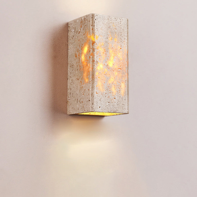 Japanese Yellow Travertine Iron LED Wall Sconce Lamp