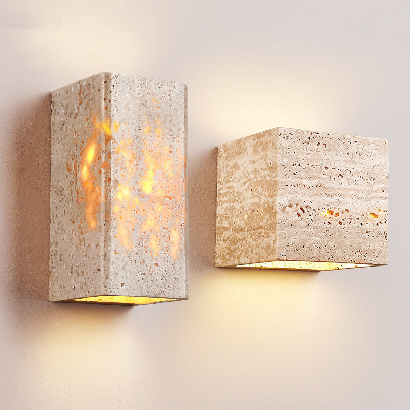 Japanese Yellow Travertine Iron LED Wall Sconce Lamp