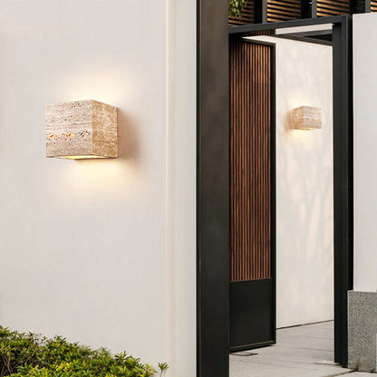 Japanese Yellow Travertine Iron LED Wall Sconce Lamp