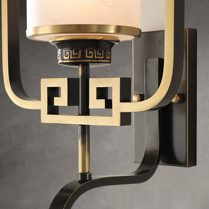 Chinese Square Glass Copper 1-Light Wall Sconce Lamp
