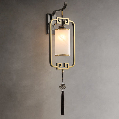Chinese Square Glass Copper 1-Light Wall Sconce Lamp