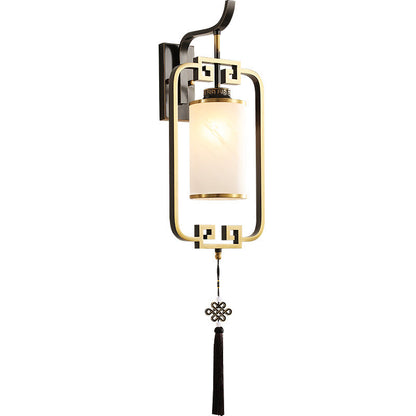 Chinese Square Glass Copper 1-Light Wall Sconce Lamp