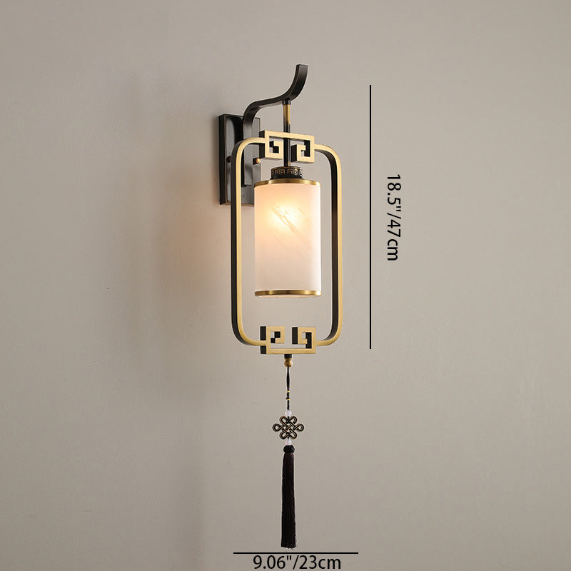 Chinese Square Glass Copper 1-Light Wall Sconce Lamp