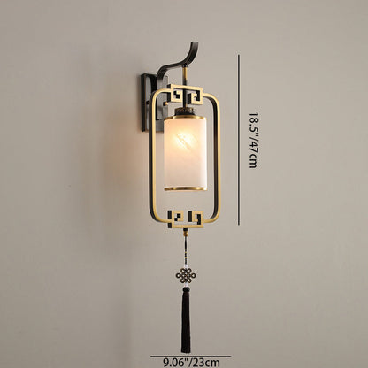 Chinese Square Glass Copper 1-Light Wall Sconce Lamp