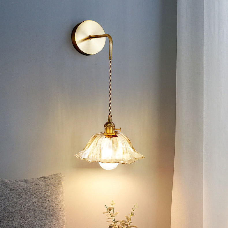 Flower Petals Glass Iron Copper 1-Light Wall Sconce Lamp