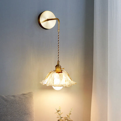Flower Petals Glass Iron Copper 1-Light Wall Sconce Lamp