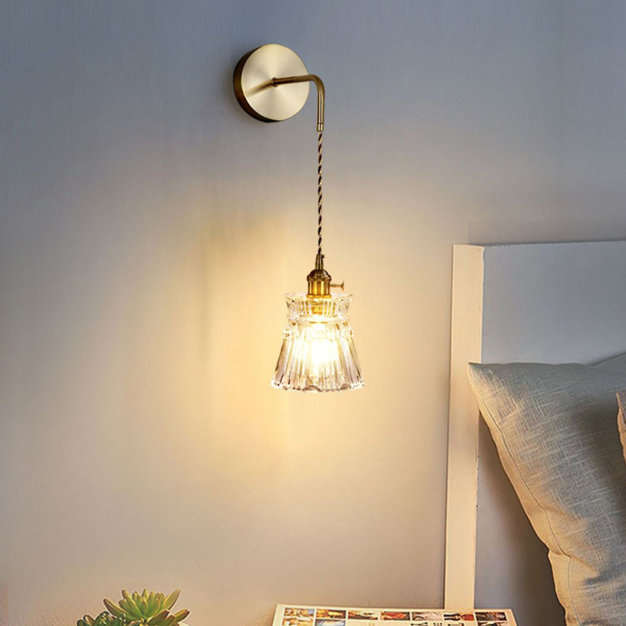 Flower Petals Glass Iron Copper 1-Light Wall Sconce Lamp