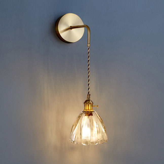 Flower Petals Glass Iron Copper 1-Light Wall Sconce Lamp