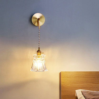 Flower Petals Glass Iron Copper 1-Light Wall Sconce Lamp