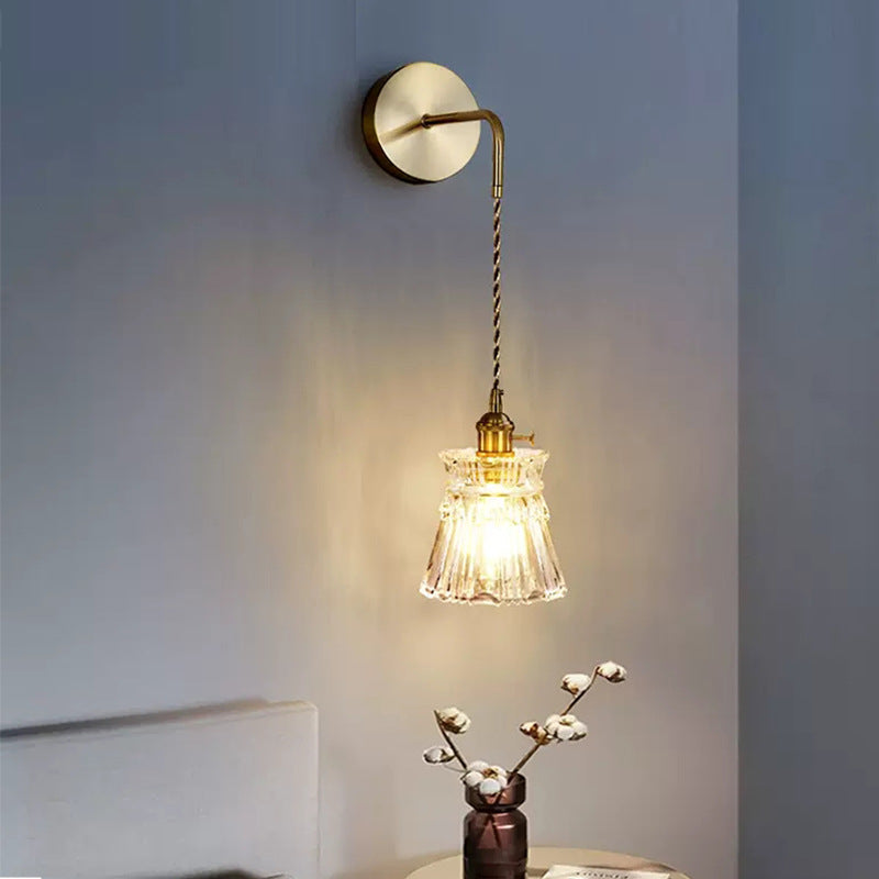 Flower Petals Glass Iron Copper 1-Light Wall Sconce Lamp