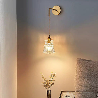 Flower Petals Glass Iron Copper 1-Light Wall Sconce Lamp