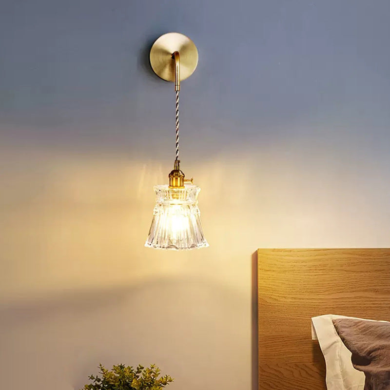 Flower Petals Glass Iron Copper 1-Light Wall Sconce Lamp