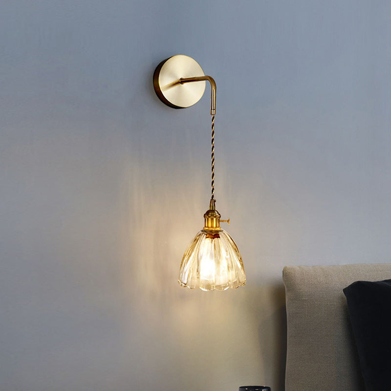 Flower Petals Glass Iron Copper 1-Light Wall Sconce Lamp