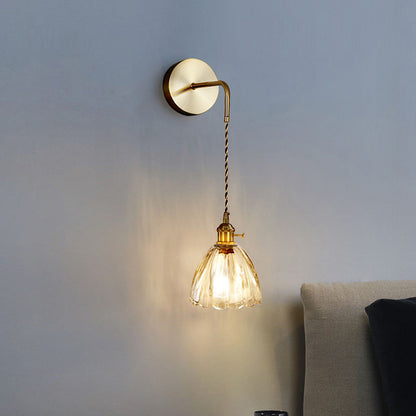 Flower Petals Glass Iron Copper 1-Light Wall Sconce Lamp