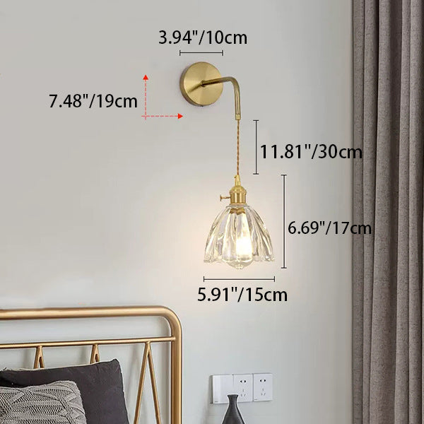 Flower Petals Glass Iron Copper 1-Light Wall Sconce Lamp
