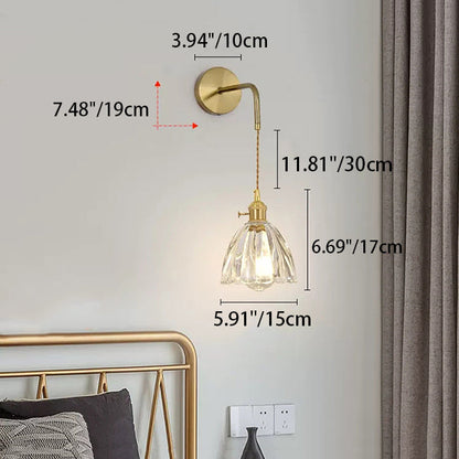 Flower Petals Glass Iron Copper 1-Light Wall Sconce Lamp