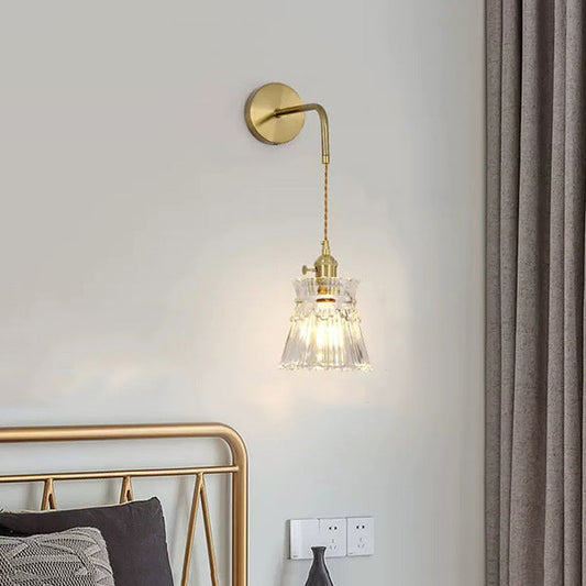 Flower Petals Glass Iron Copper 1-Light Wall Sconce Lamp
