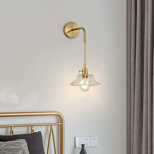 Flower Petals Glass Iron Copper 1-Light Wall Sconce Lamp