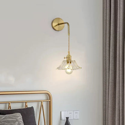 Flower Petals Glass Iron Copper 1-Light Wall Sconce Lamp