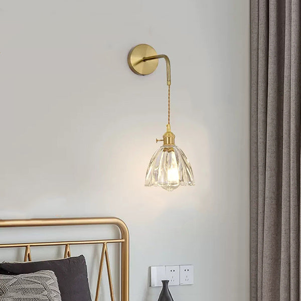 Flower Petals Glass Iron Copper 1-Light Wall Sconce Lamp