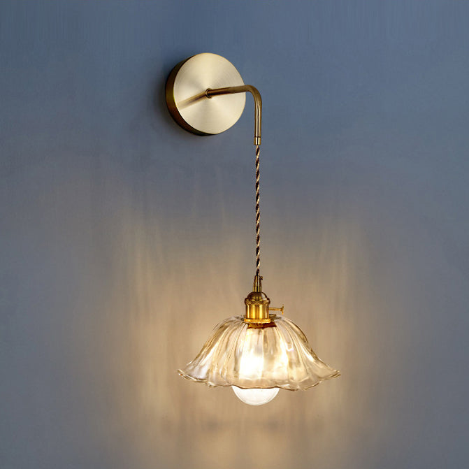 Flower Petals Glass Iron Copper 1-Light Wall Sconce Lamp