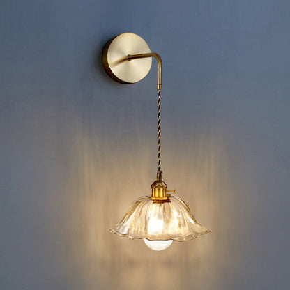 Flower Petals Glass Iron Copper 1-Light Wall Sconce Lamp