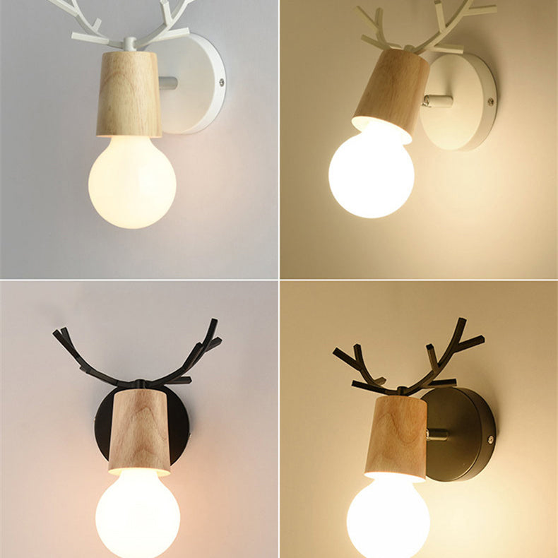 Deco Round Glass Rubberwood Metal 1-Light Wall Sconce Lamp