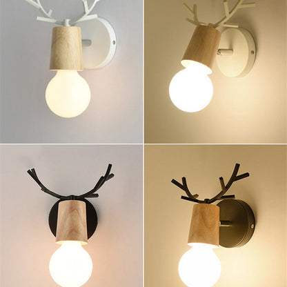 Deco Round Glass Rubberwood Metal 1-Light Wall Sconce Lamp