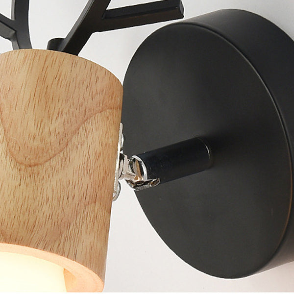 Deco Round Glass Rubberwood Metal 1-Light Wall Sconce Lamp