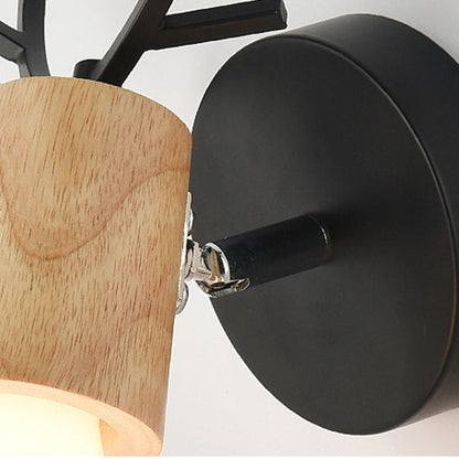 Deco Round Glass Rubberwood Metal 1-Light Wall Sconce Lamp