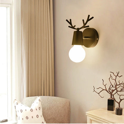 Deco Round Glass Rubberwood Metal 1-Light Wall Sconce Lamp