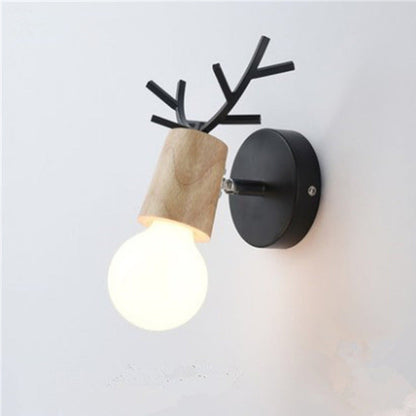Deco Round Glass Rubberwood Metal 1-Light Wall Sconce Lamp