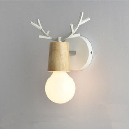 Deco Round Glass Rubberwood Metal 1-Light Wall Sconce Lamp