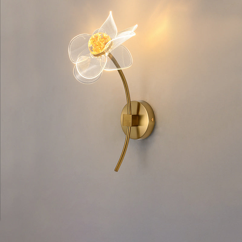 Art Deco Flower Curved Acrylic Iron LED Wall Sconce Lamp