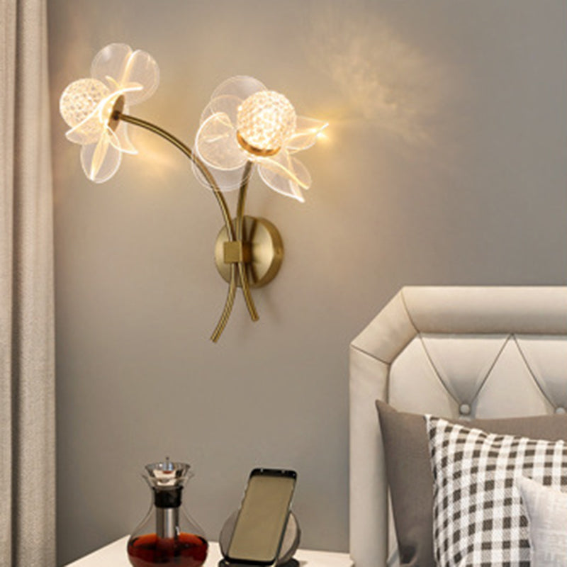 Art Deco Flower Curved Acrylic Iron LED Wall Sconce Lamp