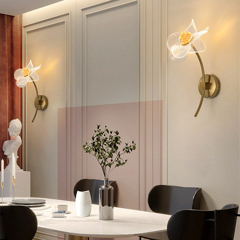 Art Deco Flower Curved Acrylic Iron LED Wall Sconce Lamp