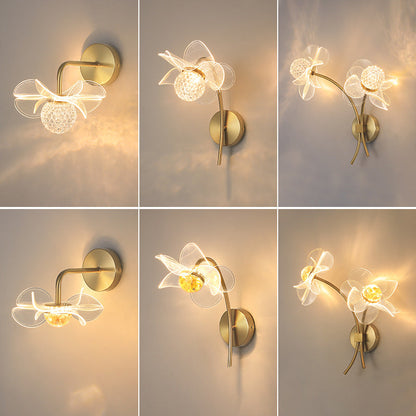 Art Deco Flower Curved Acrylic Iron LED Wall Sconce Lamp