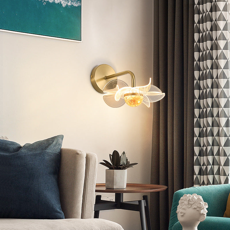 Art Deco Flower Curved Acrylic Iron LED Wall Sconce Lamp