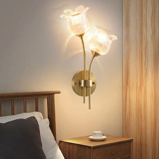 Floral Round Glass Copper 2-Light Wall Sconce Lamp
