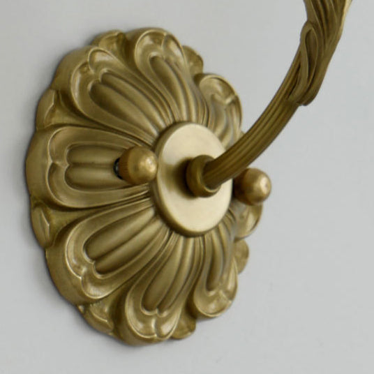 French Rose Floral Glass Brass 1-Light Wall Sconce Lamp