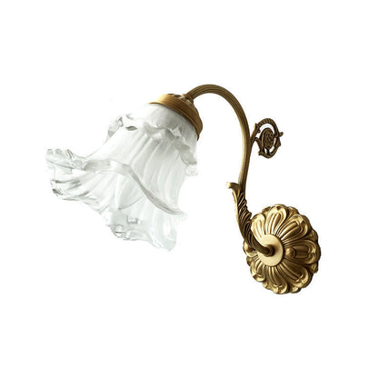 French Rose Floral Glass Brass 1-Light Wall Sconce Lamp