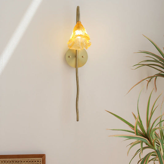 Chinese Flower Glazed Copper 1-Light Wall Sconce Lamp