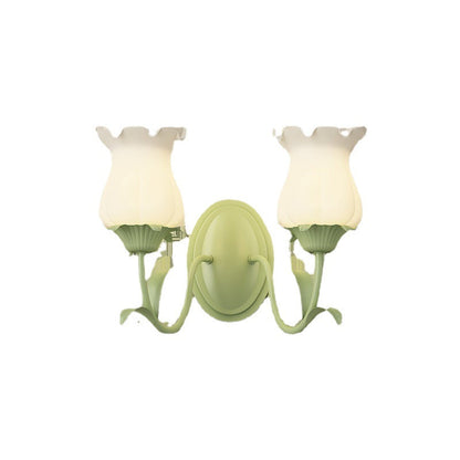 Floral Leaf Glass Iron 1/2 Light Wall Sconce Lamp