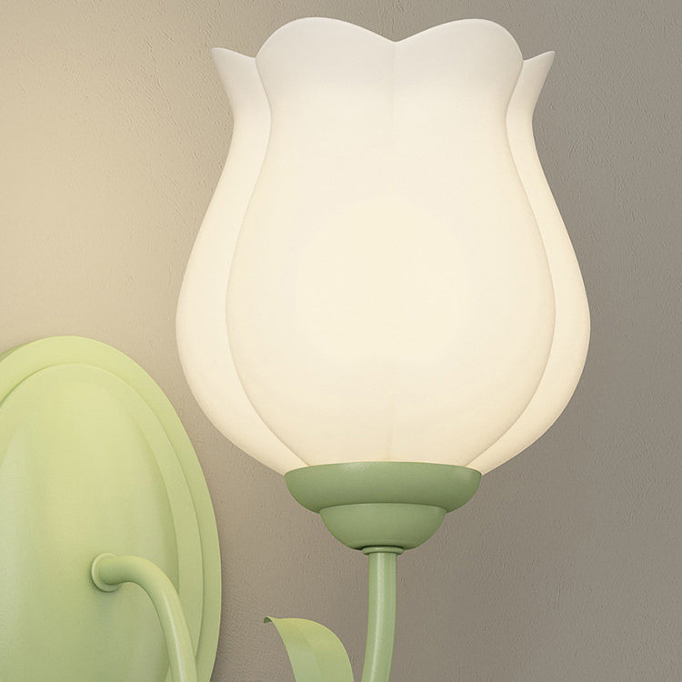 Floral Leaf Glass Iron 1/2 Light Wall Sconce Lamp