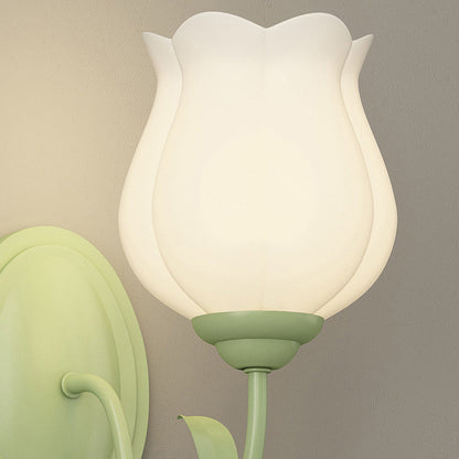 Floral Leaf Glass Iron 1/2 Light Wall Sconce Lamp
